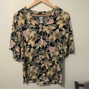 Vintage RadCliffe Floral Top | Women’s XL | Button Up/Tie Back | 90s